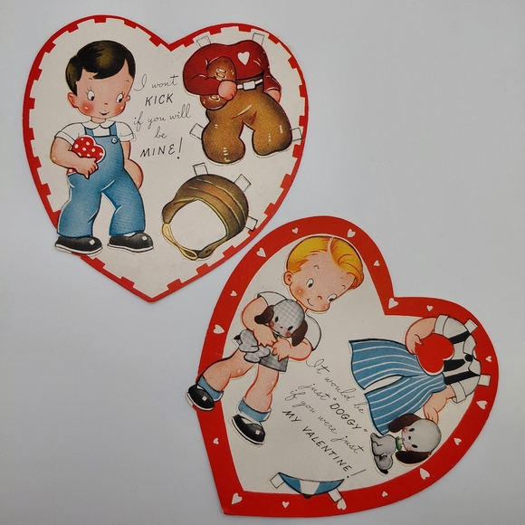 Americard Other - 50s Paper Doll Valentine Cards (2) Unused Diecut Vintage Paper Card A-meri-card